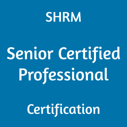 Image with text 'SHRM Senior Certified Professional Certification' on a blue background.