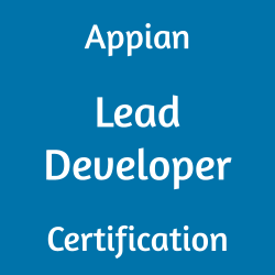 Image with text 'Appian Lead Developer Certification' on a blue background.