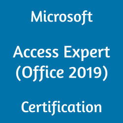 An image with blue solid color written ''Microsoft Access Expert (Office 2019) Certification'' MO-500 Exam