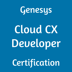 Image with text 'Genesys Cloud CX Developer Certification' on a blue background.