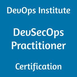 Image with text 'DevOps Institute DevSecOps Practitioner Certification' on a blue background.