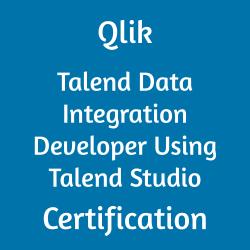 Qlik Talend Data Integration Developer Using Talend Studio Certification text on blue background.