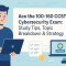 A clean flat-style illustration featuring a student with a laptop, a central white title panel, and cybersecurity-themed icons promoting CCST 100-160 exam study tips and strategy.