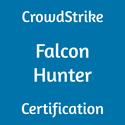 CrowdStrike Falcon Hunter Certification text displayed on a blue background.