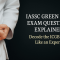 A professional banner showing a person in a white martial arts uniform with a green belt and the text “IASSC Green Belt Exam Questions Explained: Decode the ICGB Test Like an Expert” on a dark background.