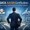 A professional standing at a career crossroads facing a digital cityscape, with icons representing knowledge, cybersecurity, skills, and career growth, alongside the text “ISACA AAISM Certification: What to Expect, What You’ll Learn, and Why It Matters,” illustrating professional development and advancement in information security.