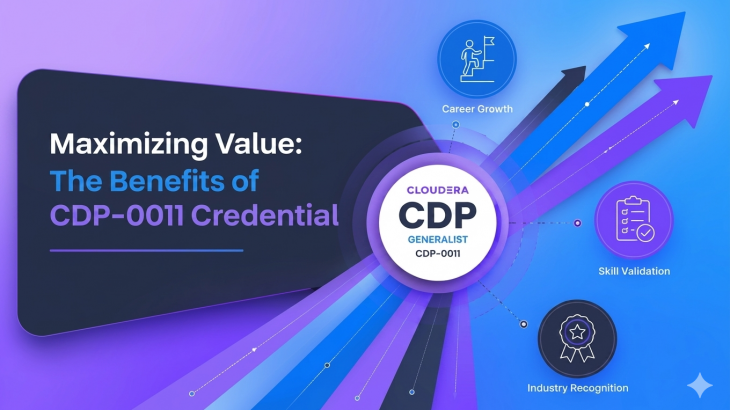 A clean conceptual infographic showing upward-trending elements with icons for career growth and skill validation, representing the benefits of the Cloudera CDP Generalist (CDP-0011) certification