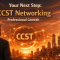 Alt Text: A professional observing a futuristic network interface with a city skyline backdrop, symbolizing career growth and future prospects with the Cisco CCST Networking certification.