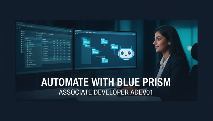 Automation developer building a Blue Prism process while preparing for the ADEV01 exam