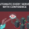 Isometric illustration of a system administrator writing an automation playbook that configures a fleet of servers with success checkmarks, headline Automate Every Server With Confidence