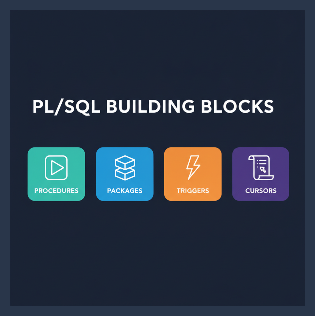 PL/SQL building blocks: procedures, packages, triggers, cursors