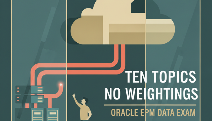Oracle 1Z0-1133-26 Cloud EPM Data Integration exam banner showing data flowing between source systems and a cloud application