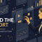 SAS Visual Analytics A00-470 exam banner showing an analyst assembling a report of charts and KPI tiles on SAS Viya