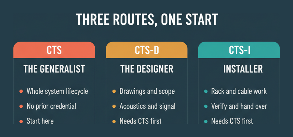 Comparison of the AVIXA CTS, CTS-D and CTS-I credentials by role