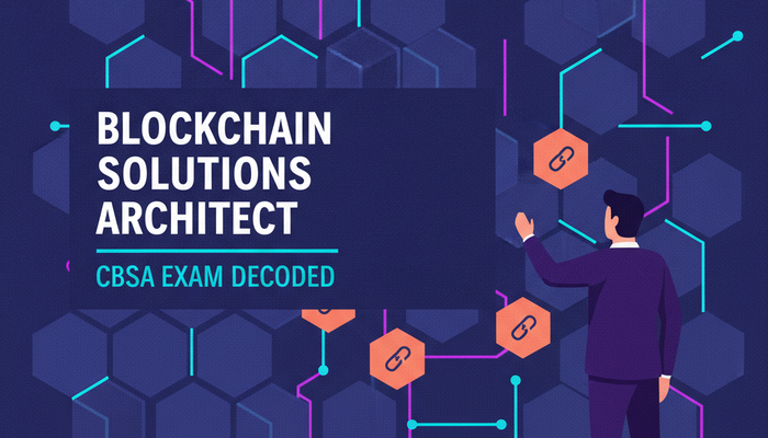 CBSA blockchain solutions architect certification banner showing the twenty-two published objectives behind the exam