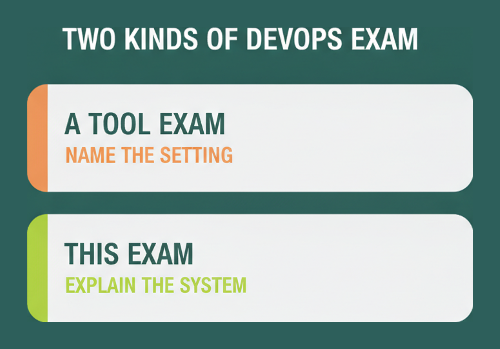 A tool exam asks you to name the setting, the EXIN DEVOPSP exam asks you to explain the system