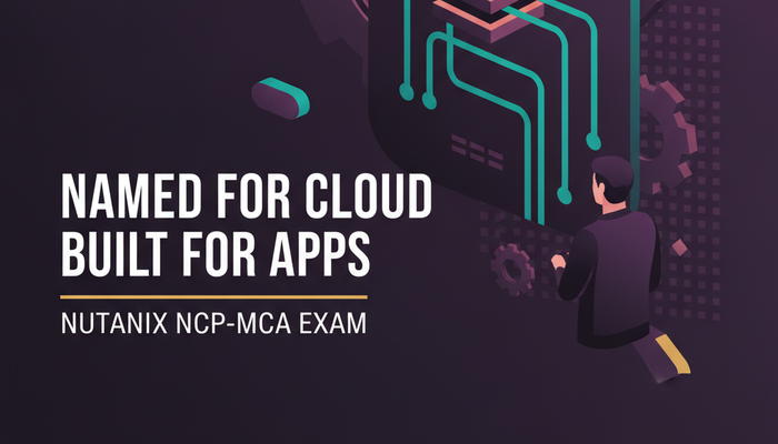 Nutanix NCP-MCA Multicloud Automation exam banner showing a blueprint of stacked application blocks and connectors